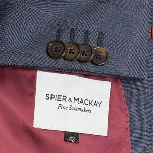 Spier & Mackay Sport Coat Mens 42 Gray Wool Glencheck Red Windowpane Blazer